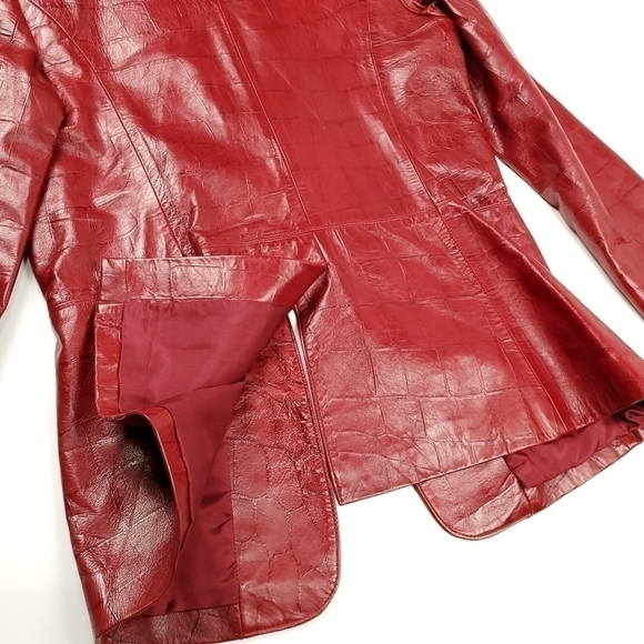 New Identify Red Genuine Leather Embossed Jacket  Sz 8 - Picture 10 of 15